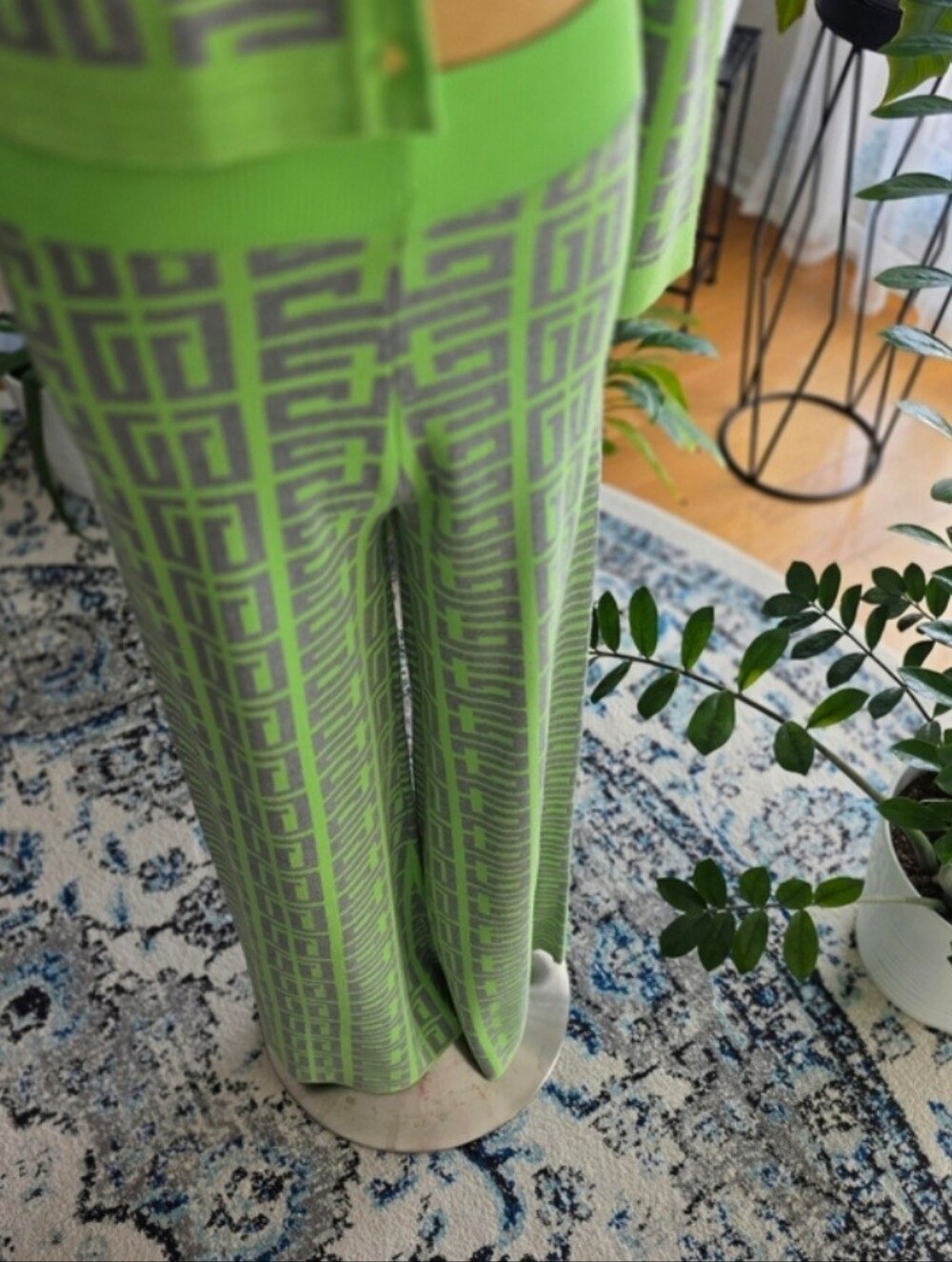Akira ShopAkira Green Gray Geometric Knit Wide Leg Pants Size XL - Picture 3 of 8